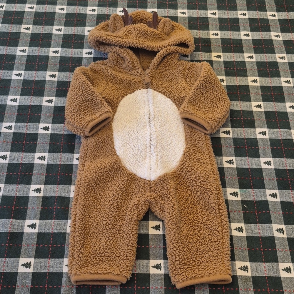 Carters Unisex Fuzzy Reindeer Jumpsuit